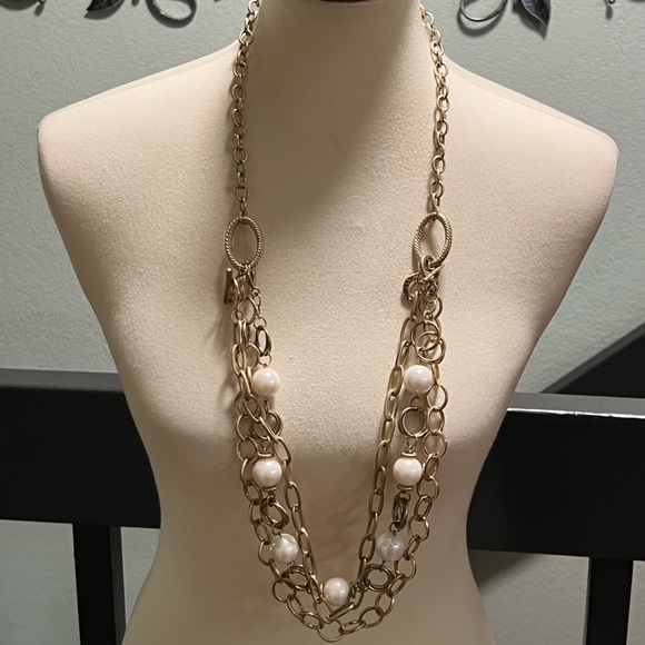 Premier Designs Gold and Pearl  multi Strand Necklace #PDNK1 - Picture 1 of 9